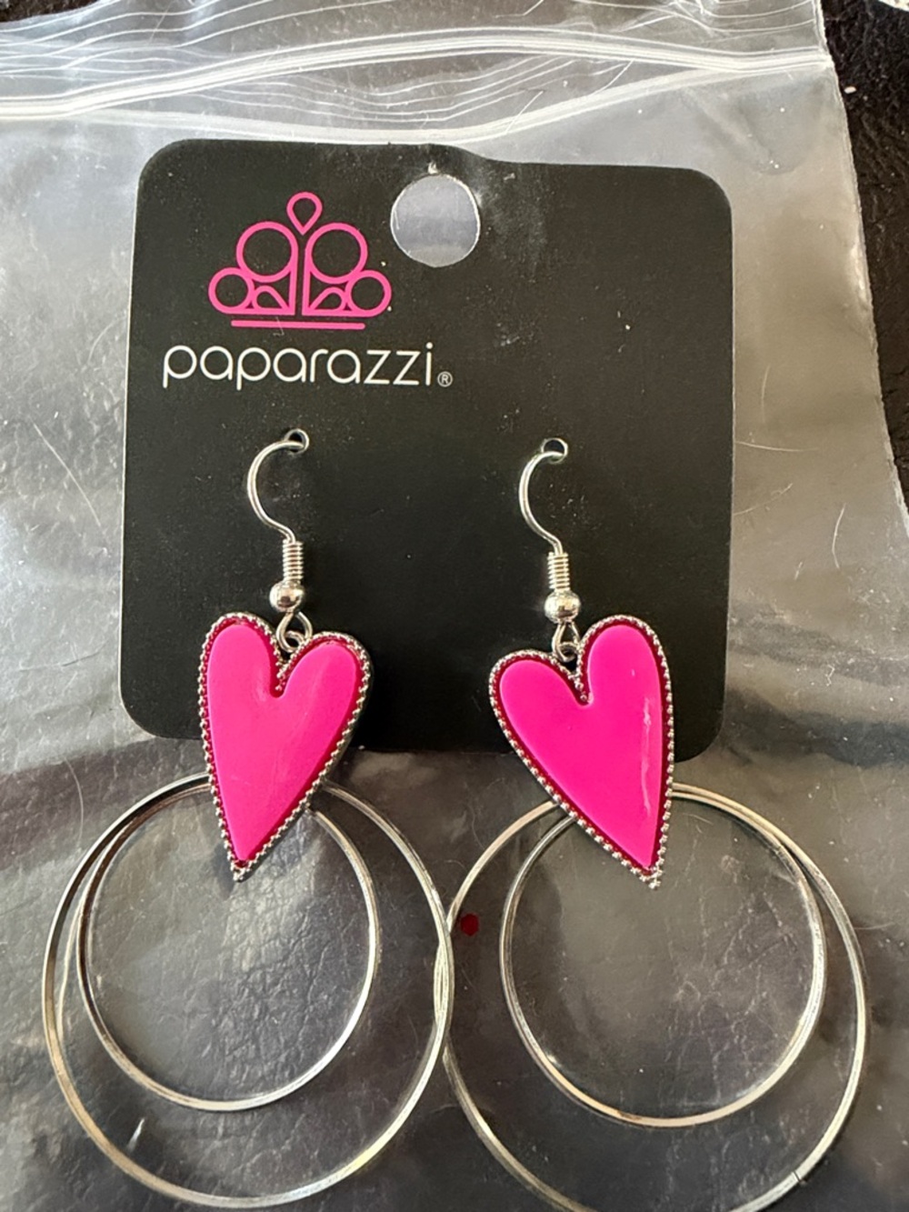 paparazzi Neon Pink Heart Hoop Earrings